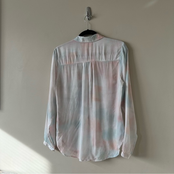 BELLA Dahl Long Sleeve Full Button Down Hipster Shirt Peach Fresco Block Print - Picture 8 of 16